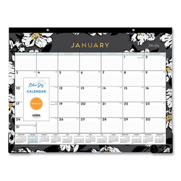 Blue Sky® Baccara Dark Desk Pad, Baccara Dark Floral Artwork, 22 X 17, White-black Sheets, Black Binding, Clear Corners, 2022 freeshipping - TVN Wholesale